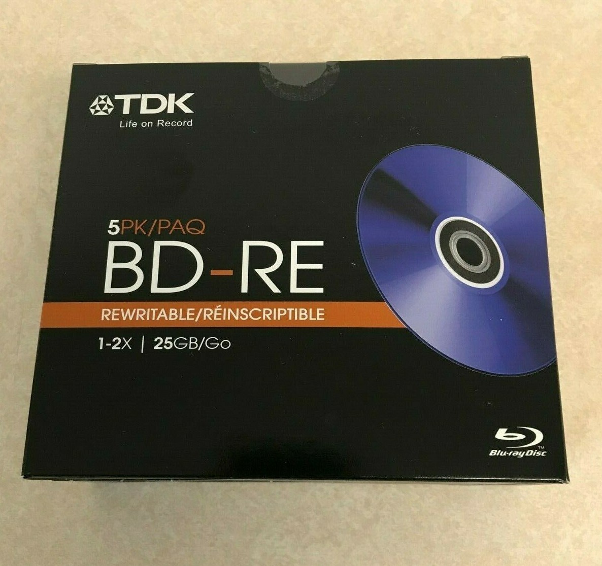 NEW 5 PACK TDK 25GB BD-RE 2X REWRITABLE BRANDED BLURAY IN JEWEL CASE PART#48699