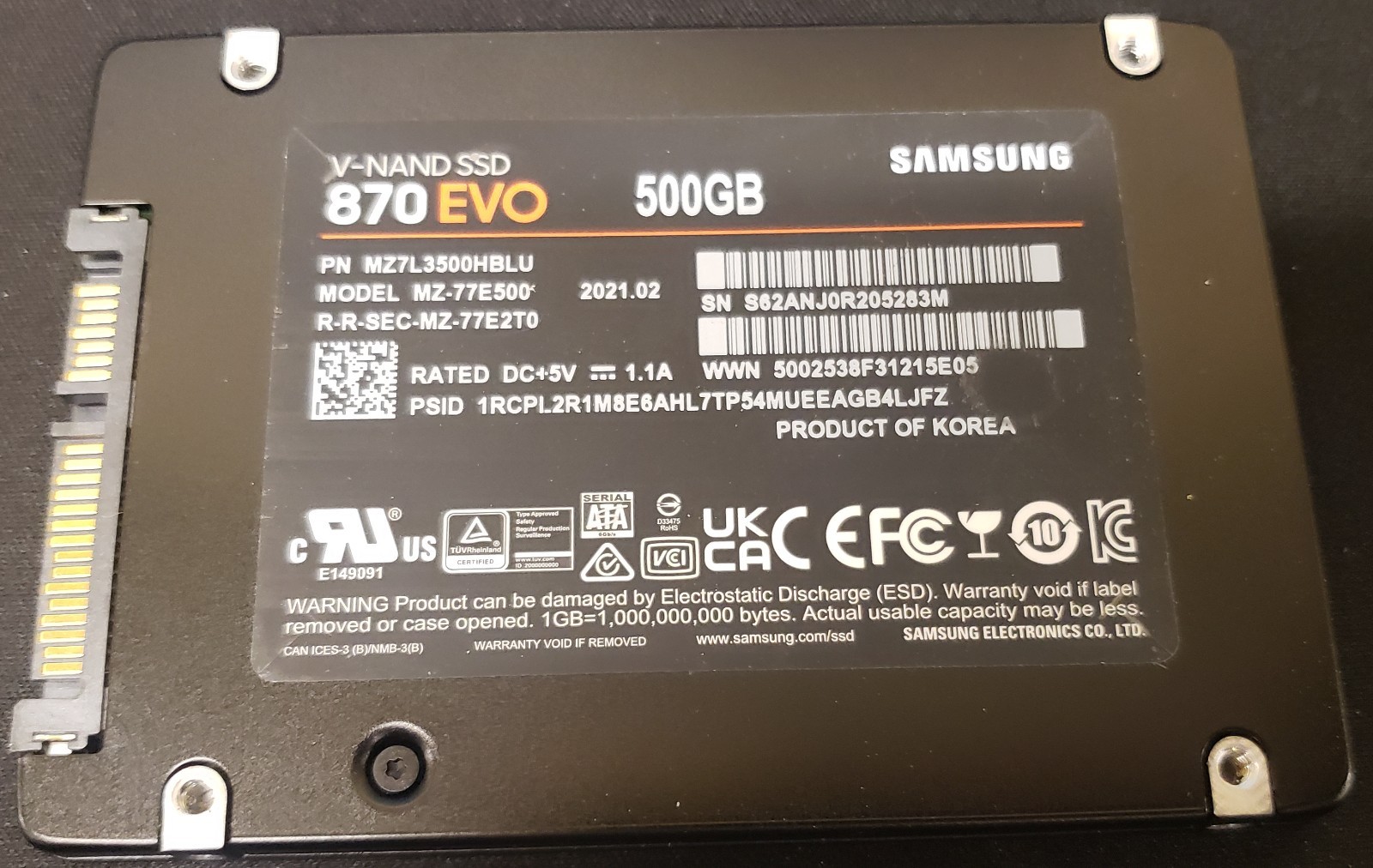 Samsung 870 EVO 500GB (MZ-77E500) 2.5" SATA III Internal SSD