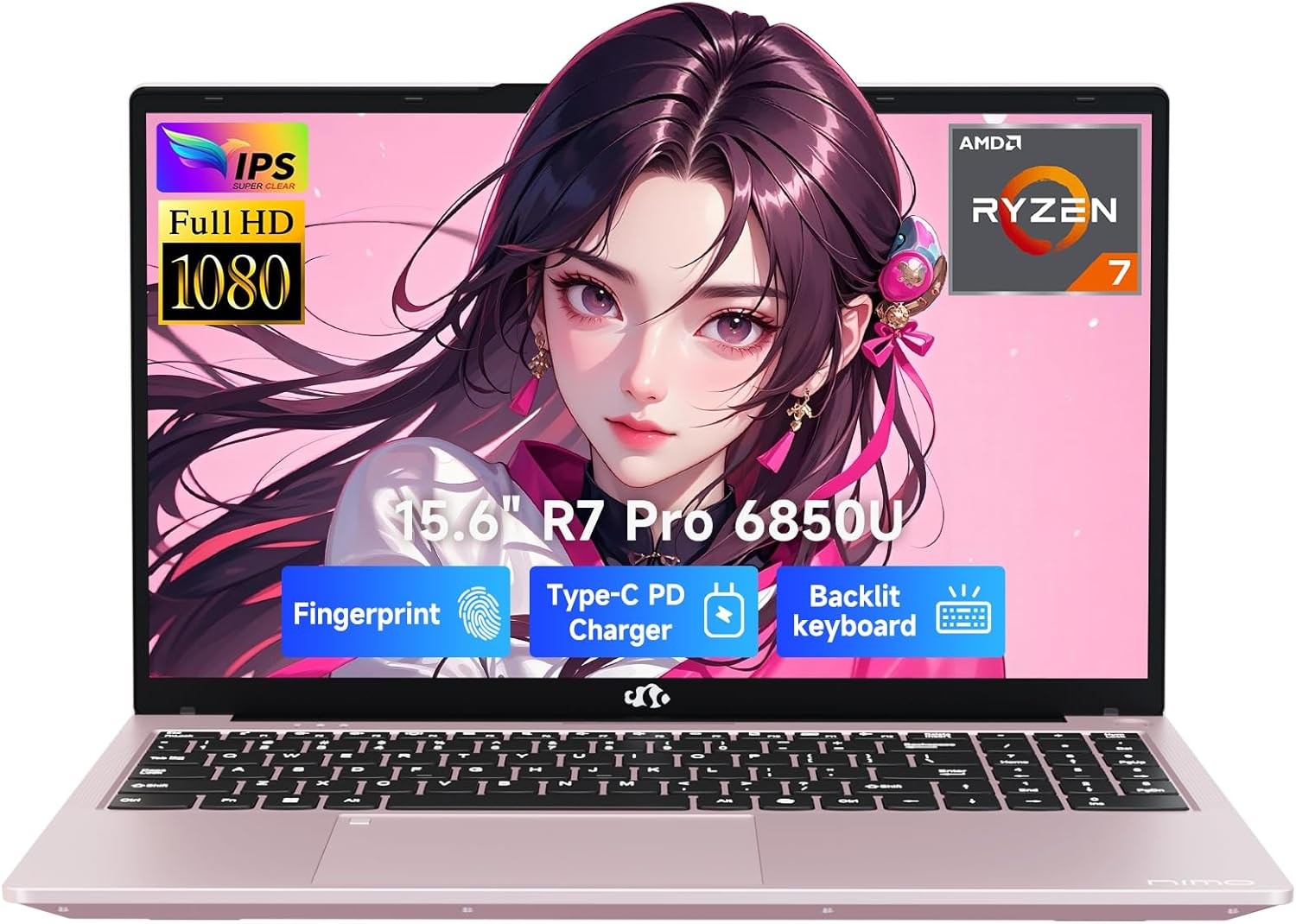 NIMO 15.6" Light Gaming Laptop, AMD Ryzen 7 Pro 6850U 32GB RAM 1TB SSD