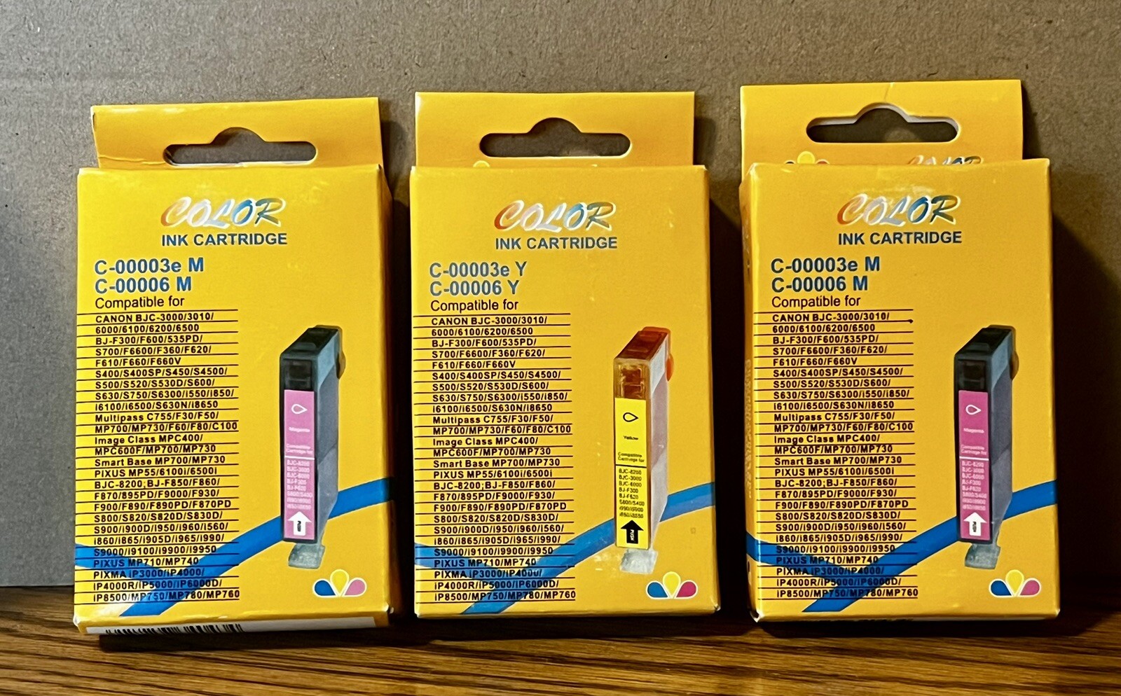 3 COLOR ink cartridge C-00003e M, C-00006 M 1)Yellow, 2)Magenta. new expires