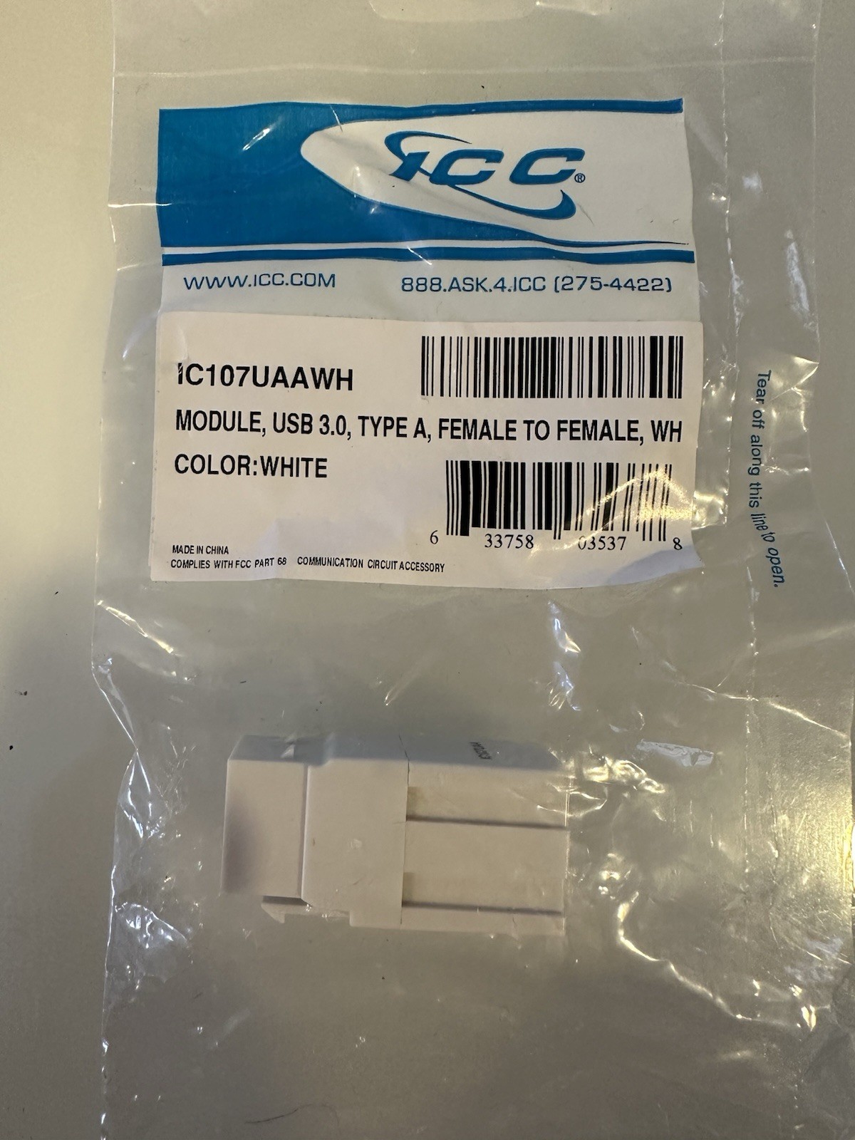 12x ICC USB Modular Connector - 1 Pack - 1 x Module, USB 3.0, Type A, Fem-fem