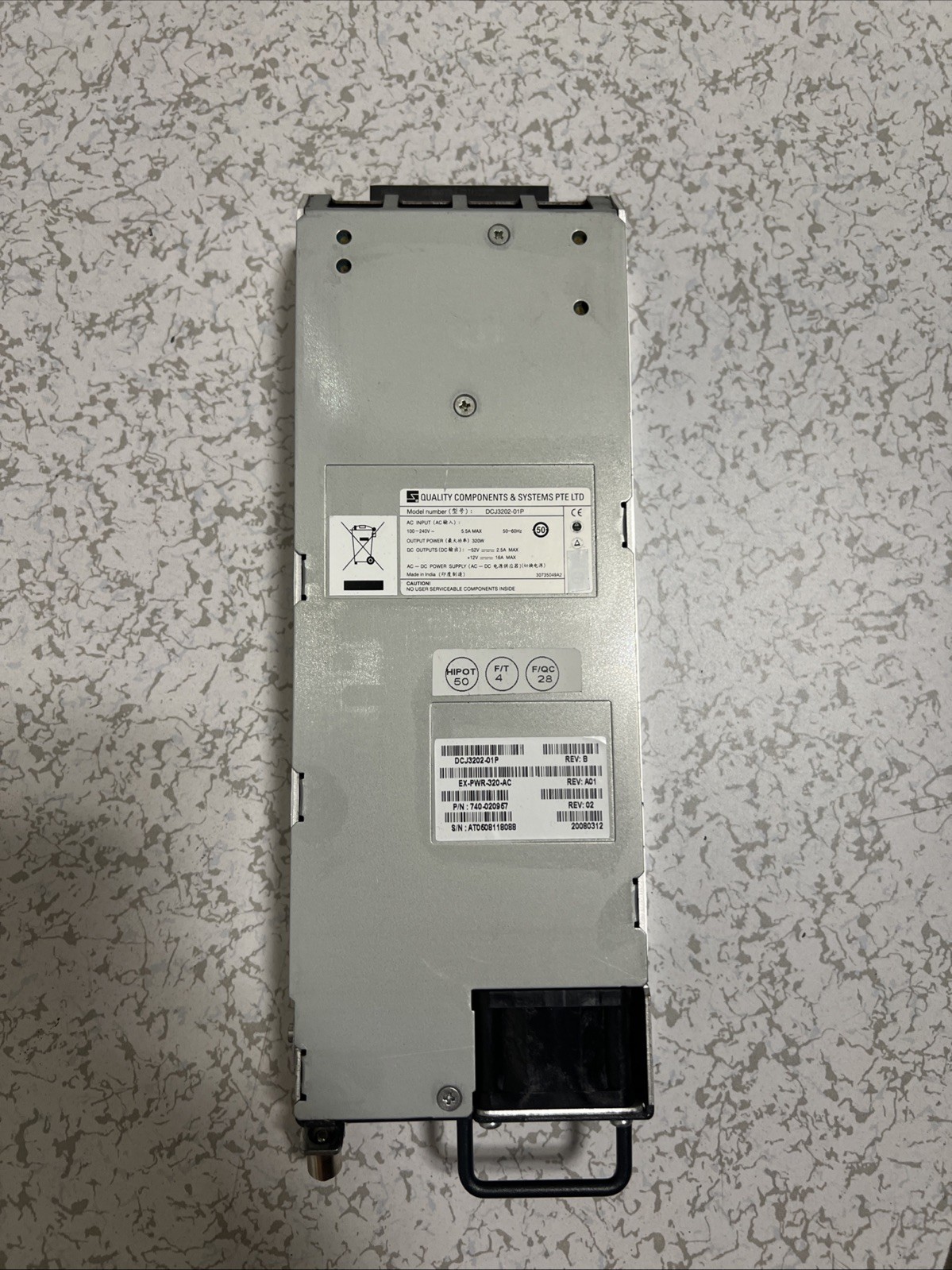 Juniper 320W AC Power Supply EX3200/EX4200 EX-PWR-320-AC 740-020957 DCJ3202-01P