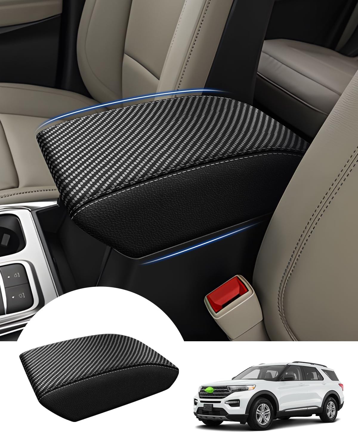 Autorder Center Console Cover for Ford Explorer 2020 2021 Carbon Fiber Black 