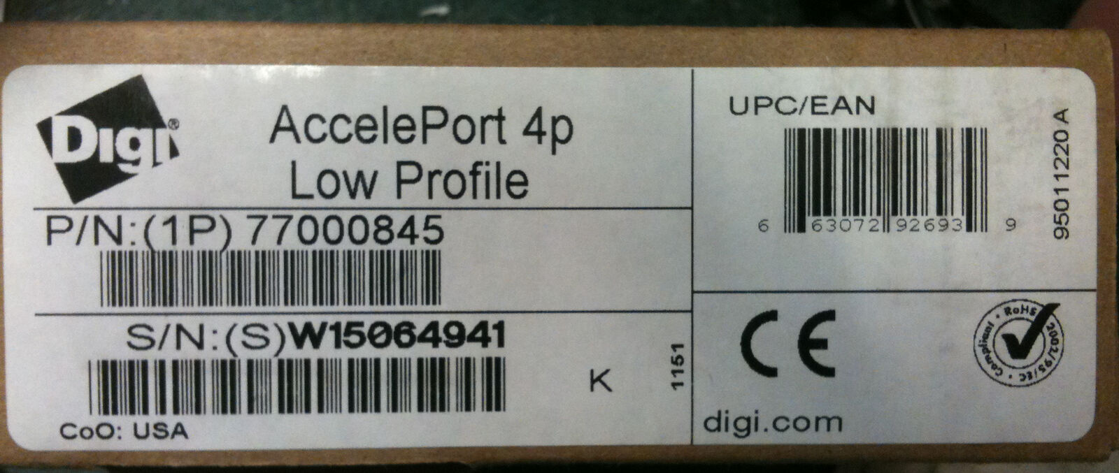 New Digi 77000845-Open Box AccelePort 4p Low Profile Open Retail Box (2 Avail)
