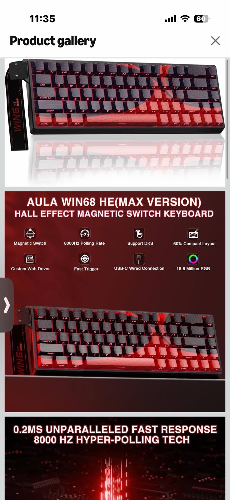 AULA WIN68 HE MAX Hall Effect Magnetic Gaming Keyboard RGB 8000Hz Black Red