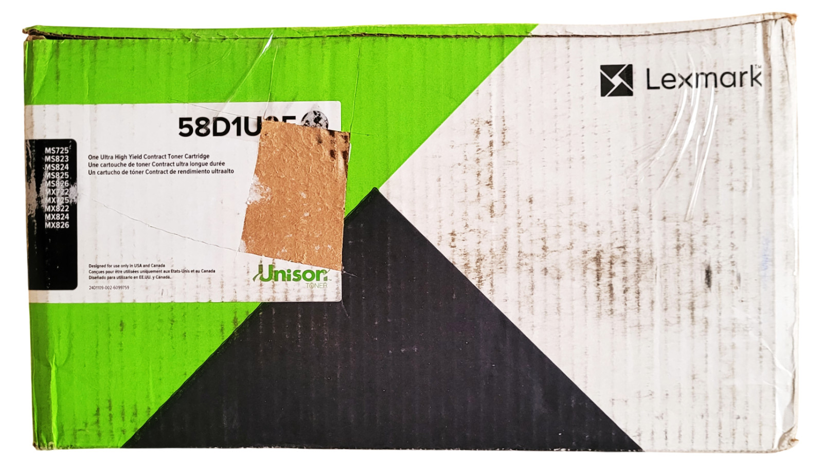 Lexmark 58D1U0E Black Ultra High Yield Toner Cartridge Open Bag and Box See Desc