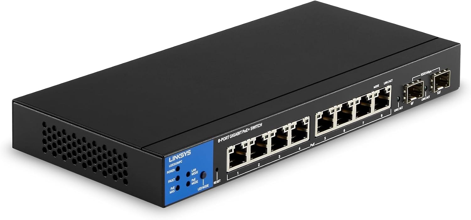 Linksys 8-Port Managed Gigabit PoE+ Switch 110W w/ 2 Uplink Gigabit - LGS310MPC