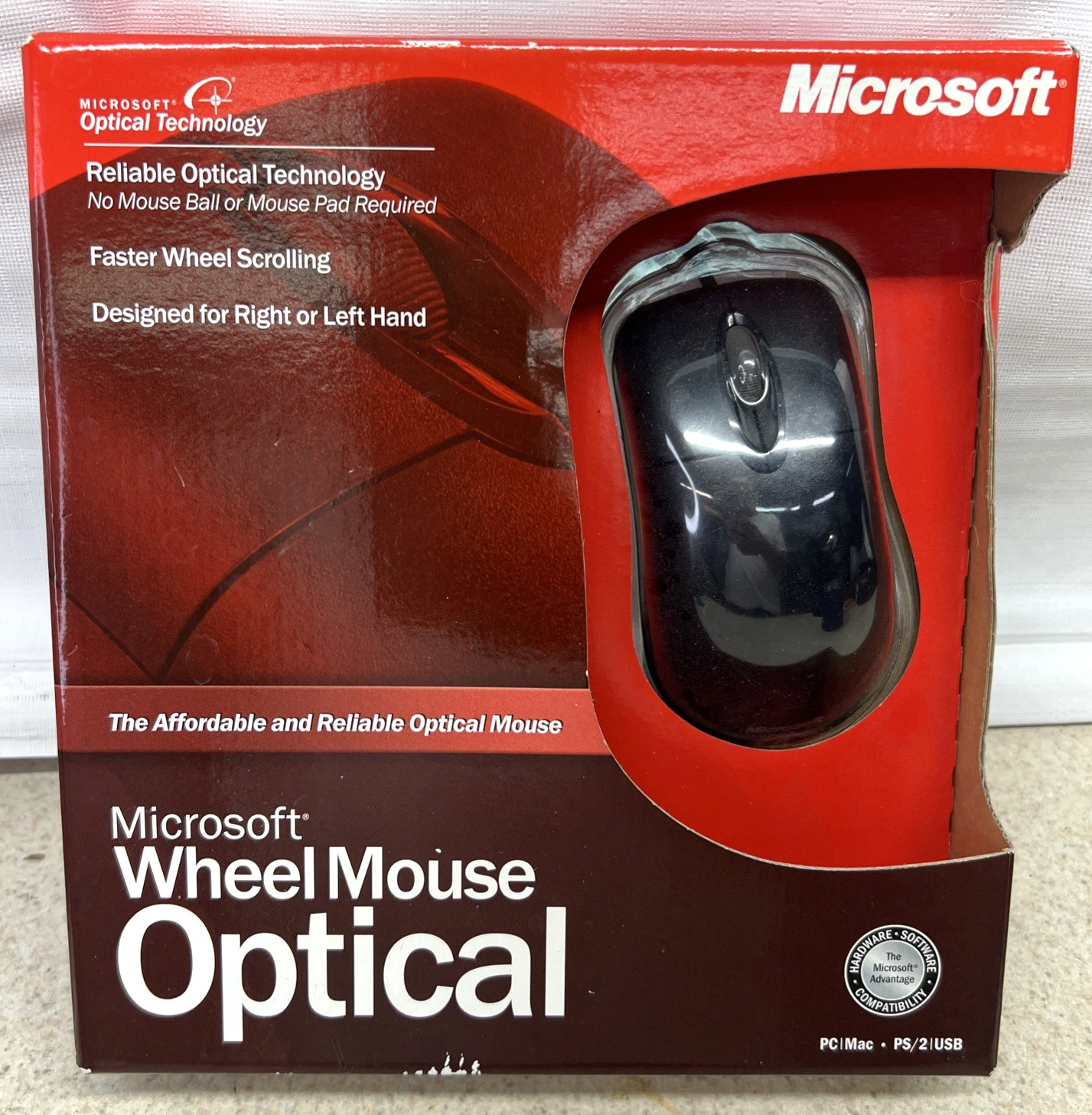 Microsoft Wheel Mouse Optical D66-00069 Black PS/2 USB Vintage PC Mac Brand New