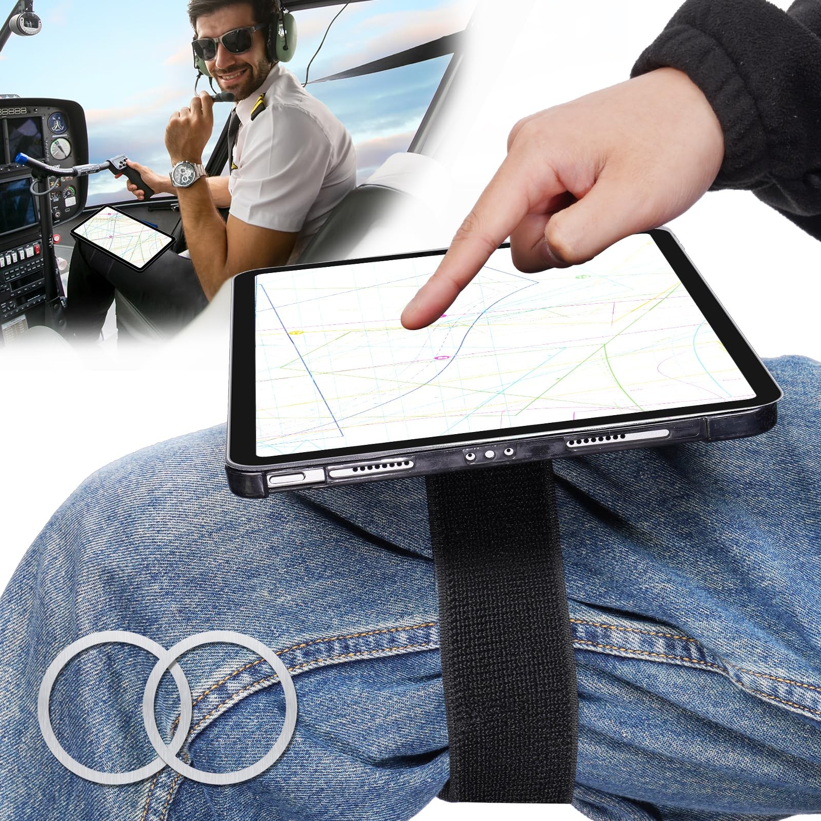 Adjustable Pilot Magnetic Kneeboard Fit for iPad, Lap Mount, Black