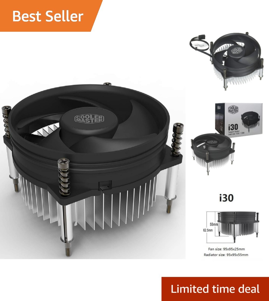 Cooler Master Low Noise Cooling Fan 92mm for Intel CPUs - Compact and Efficient