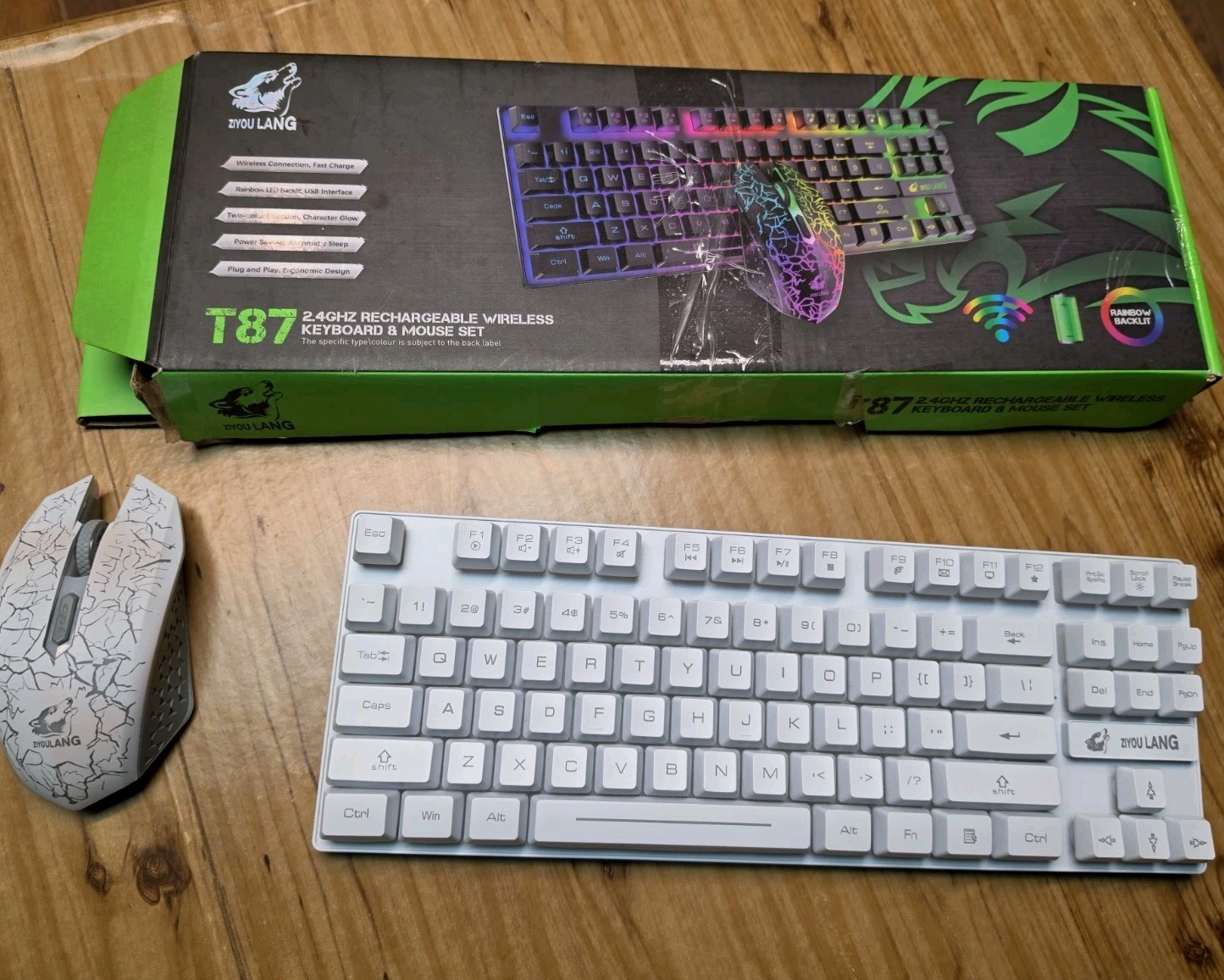 Ziyou Lang T87 Blue Rainbow Backlight Wireless Charging Keyboard