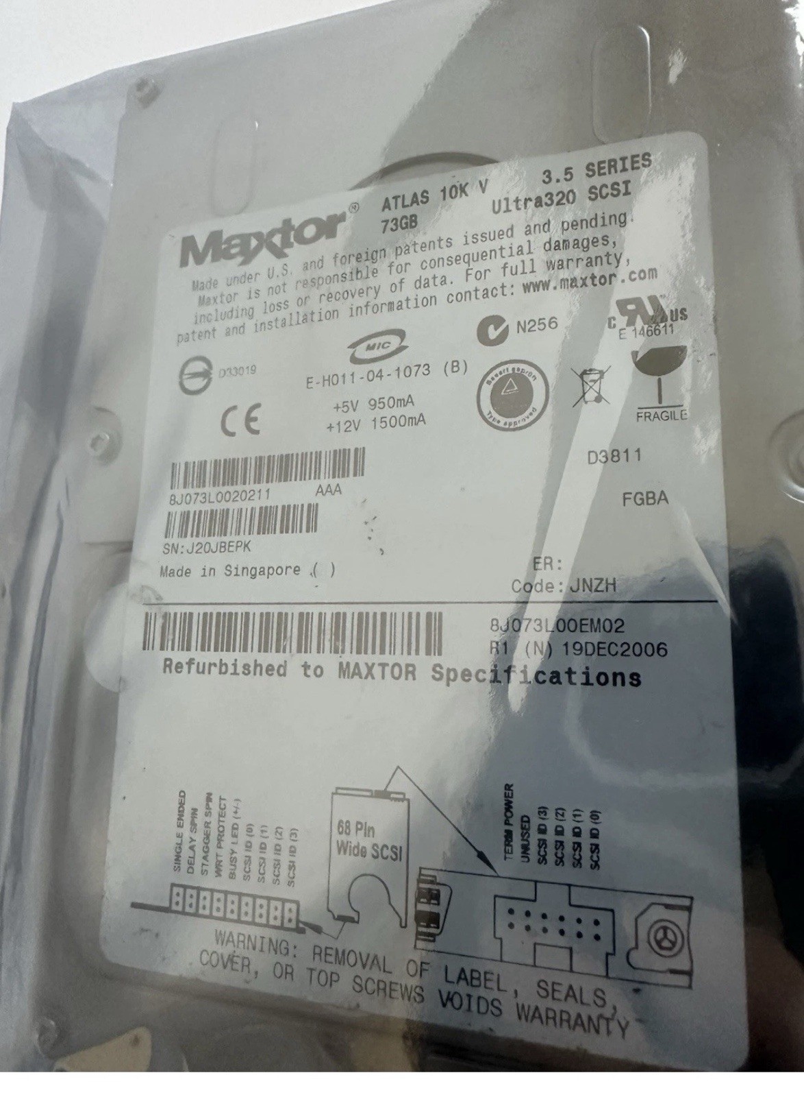 FESTPLATTE MAXTOR ATLAS 10K V8J073L0 73GB 10K 8MB SCSI U3203.5"