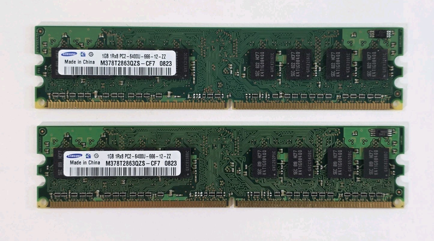 Samsung 2GB (1GBx2) 1Rx8 PC2-6400U-666-12-ZZ M378T2863QZS-CF7 0823 Ram Memory