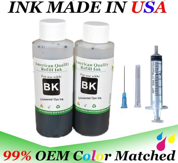 2x100ml Premium Refill Bulk Black Ink for All HP Canon Epson Lexmark Printers