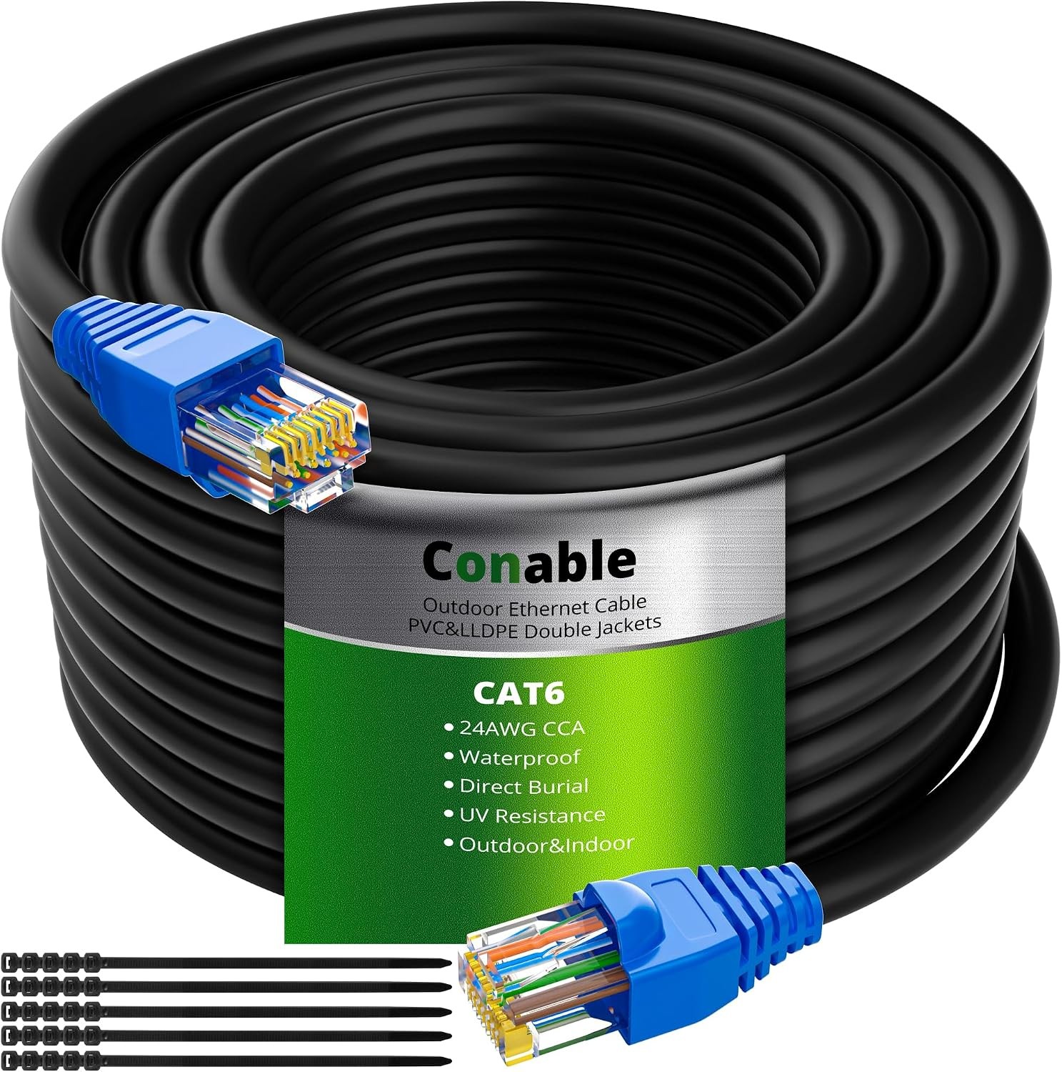 Cat6 Outdoor Ethernet Cable 500 FT, Heavy Duty Double Jackets Internet Cord