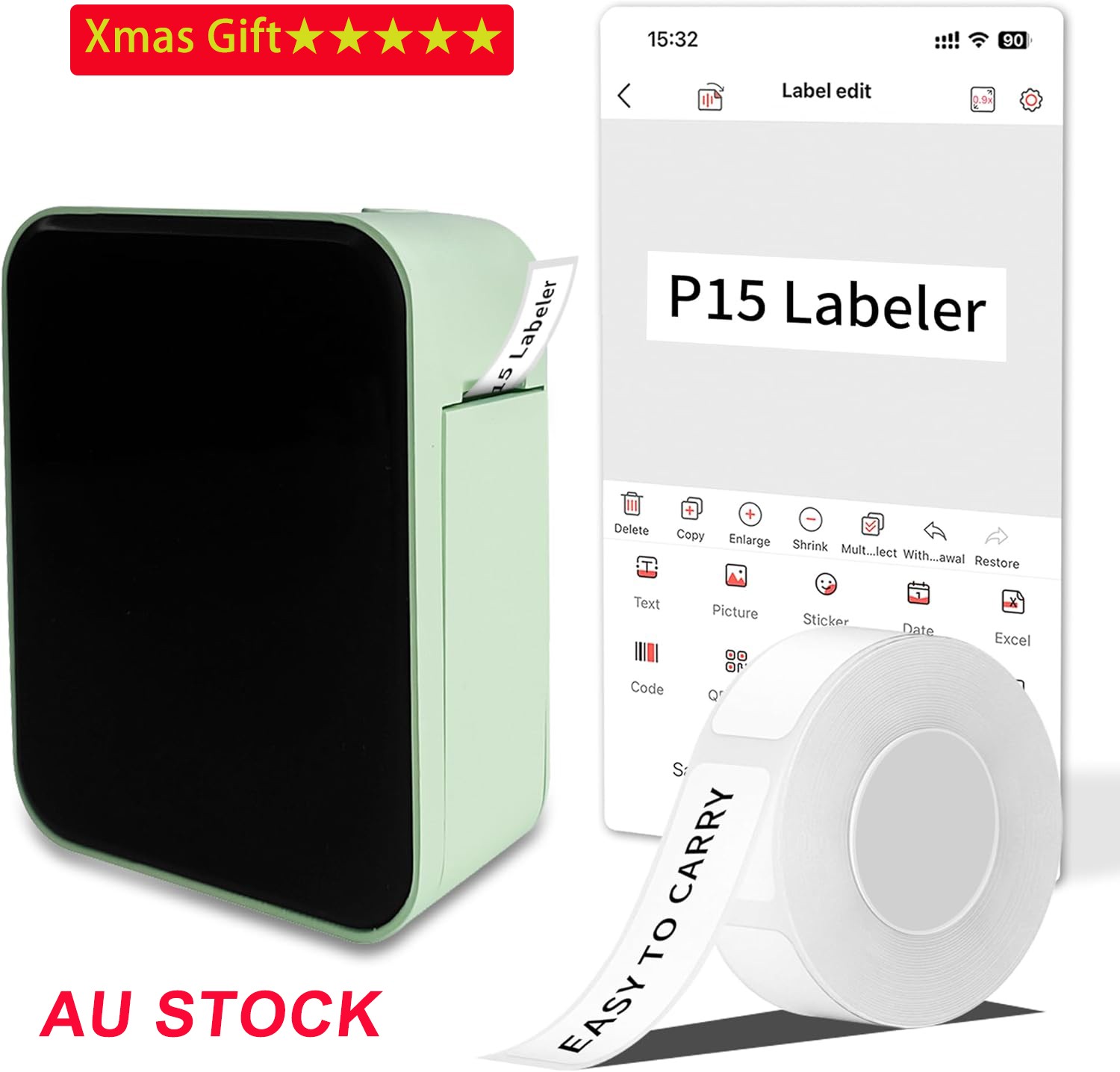 Bluetooth Label Maker Machine with Tape P15 Thermal Label Sticker Printer Gift