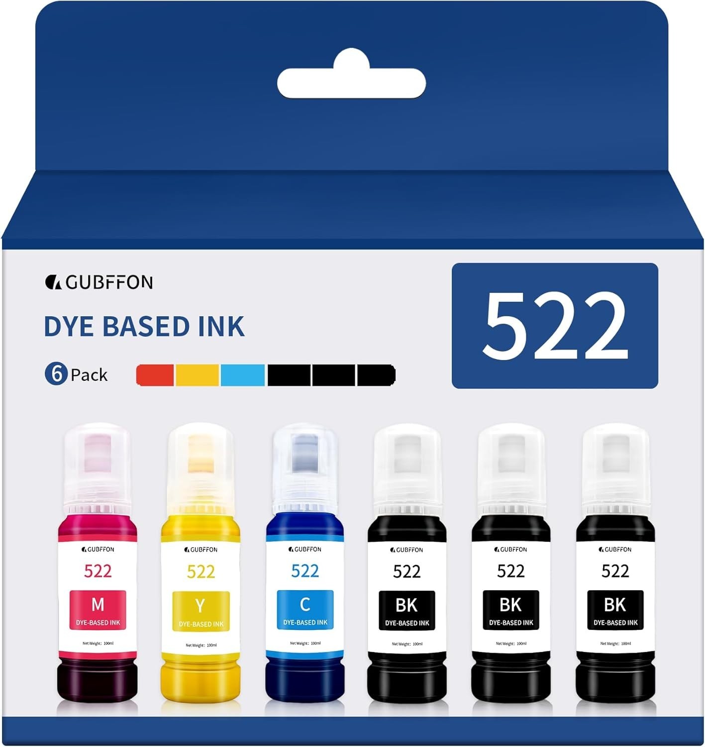 522 Ink for Eco Tank ET-2800, ET-2400, ET-4800, ET-2803, ET-2720, (6x100ml)