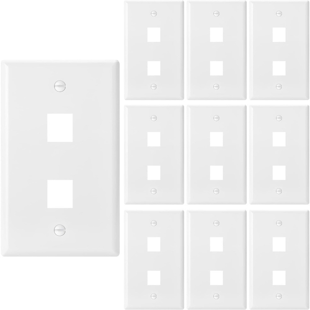 Bates 2 Port Keystone Wall Plate - 10 Pack, White Ethernet Wall Cover, Dual Gang