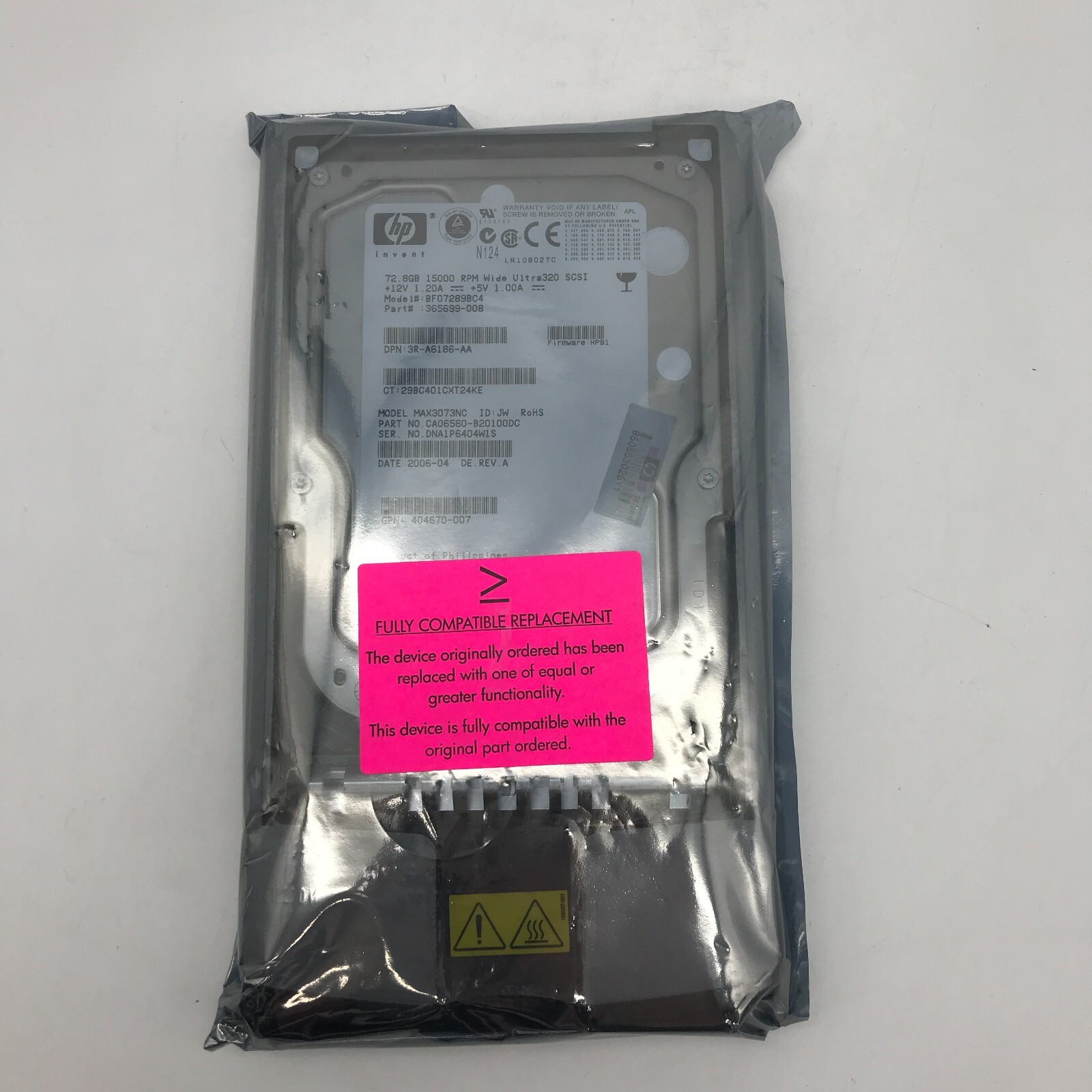 HP BF07289BC4 72.8GB Ultra 320 3.5-inch SCSI Hot-Plug 15K Hard Drive w/Tray