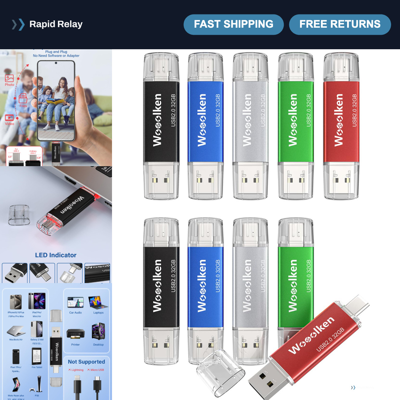 8GB USB C Flash Drive 10 Pack, Dual Type-C & USB 2.0 Thumb Drives, Portable Stor