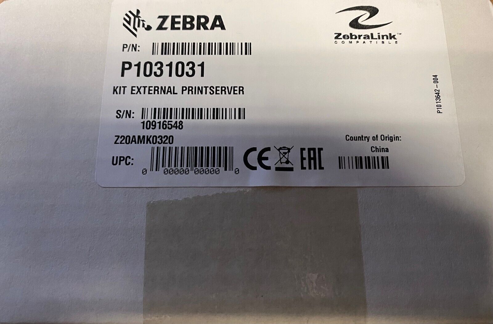 Zebra Ethernet External Print Server ZebraNet 10/100 P1031031 *BRAND NEW*
