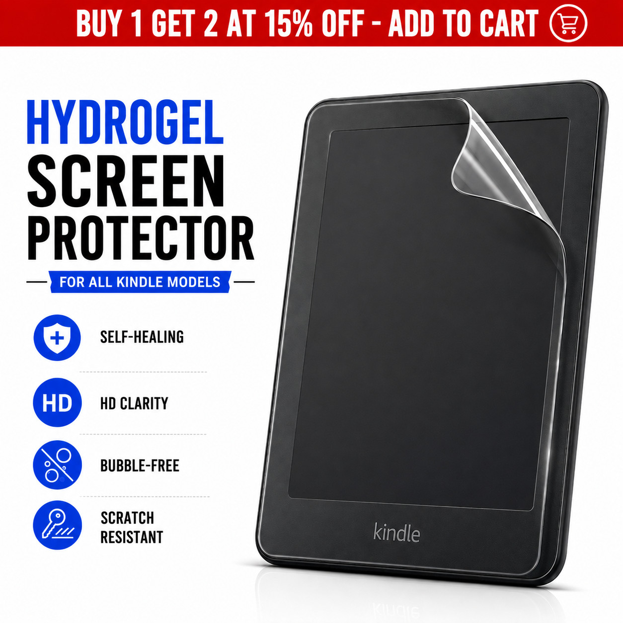 Amazon Kindle 2019/2022/2024 2PC Screen Protector Hydrogel HD Clear Anti-Scratch