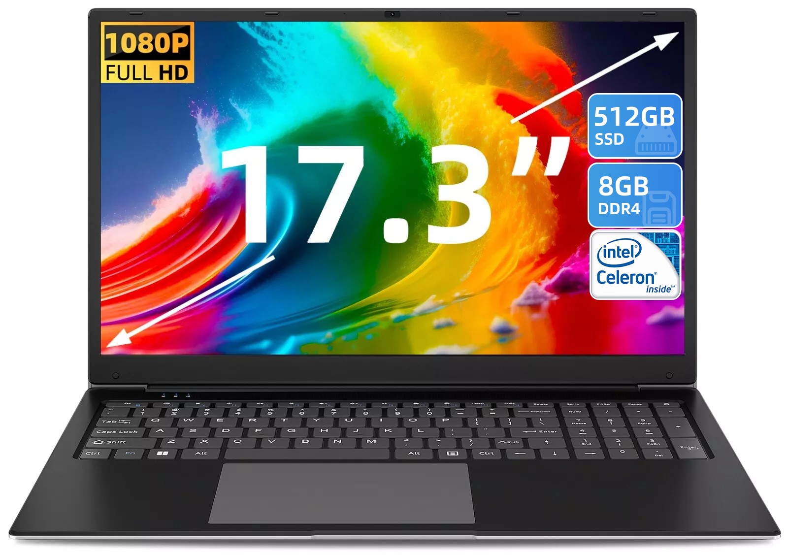 SGIN 17.3 Inch Laptop FHD 8GB RAM 512GB SSD Celeron N4020 Up to 2.8 GHz WiFi