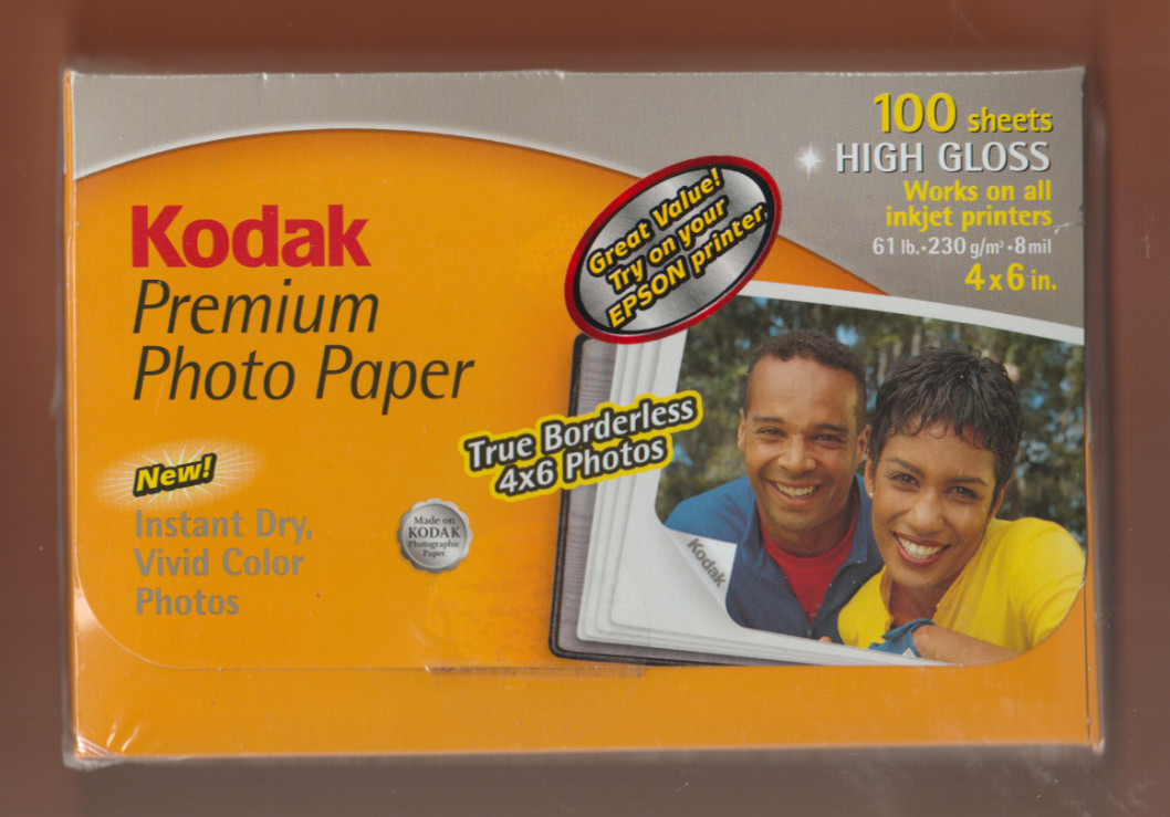 Kodak Photo Paper 100 sheets 4" x 6" Instant Dry Gloss Vivid Color sealed pkg