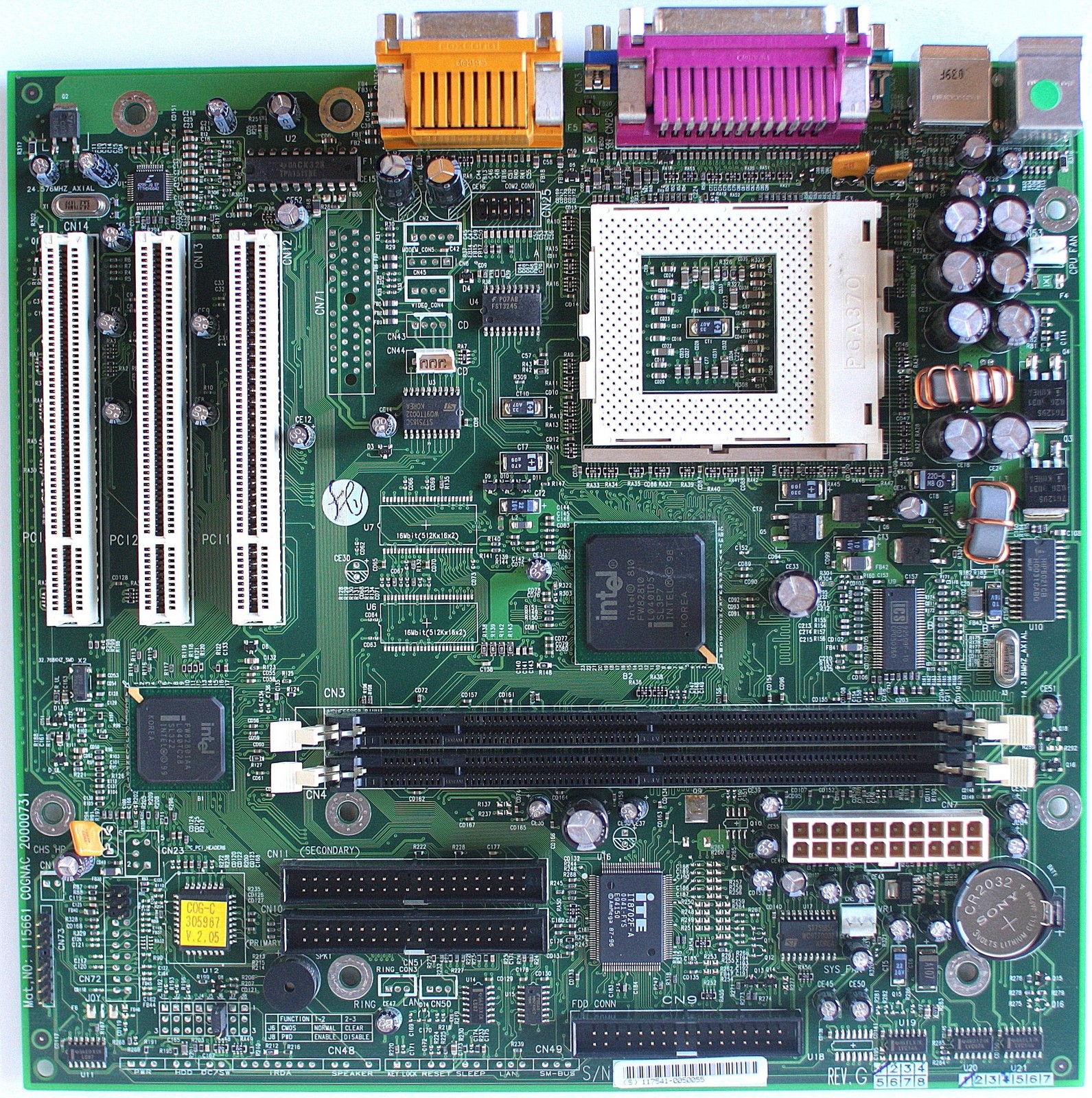 Motherboard, trigem cognac 115661 20000731, skt 370, 3x pci, v/a/s/p/g/2usb