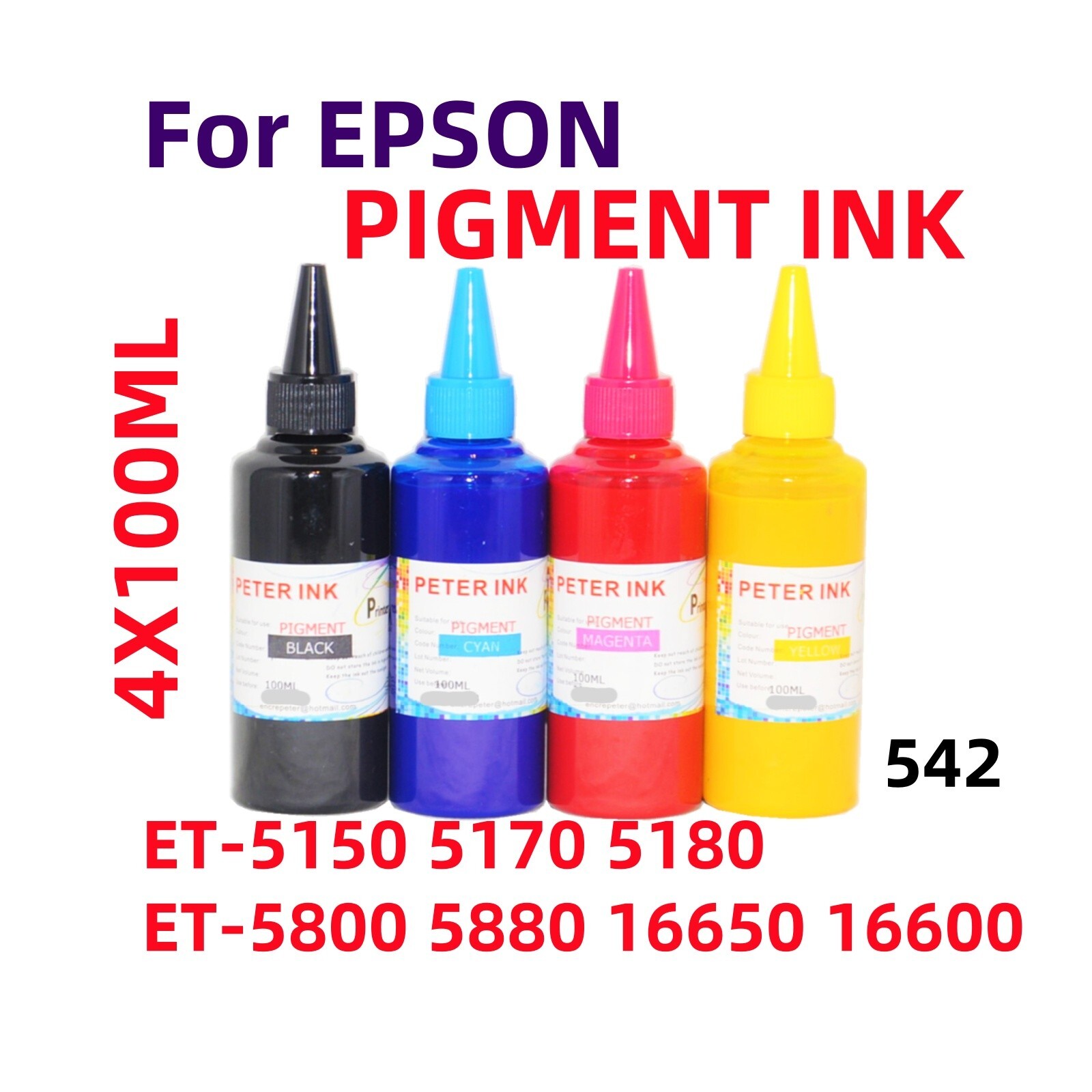 4X100ML Premium Pigment refill 542 ink ET 5150 5170 5180 5800 5880 16650 16600