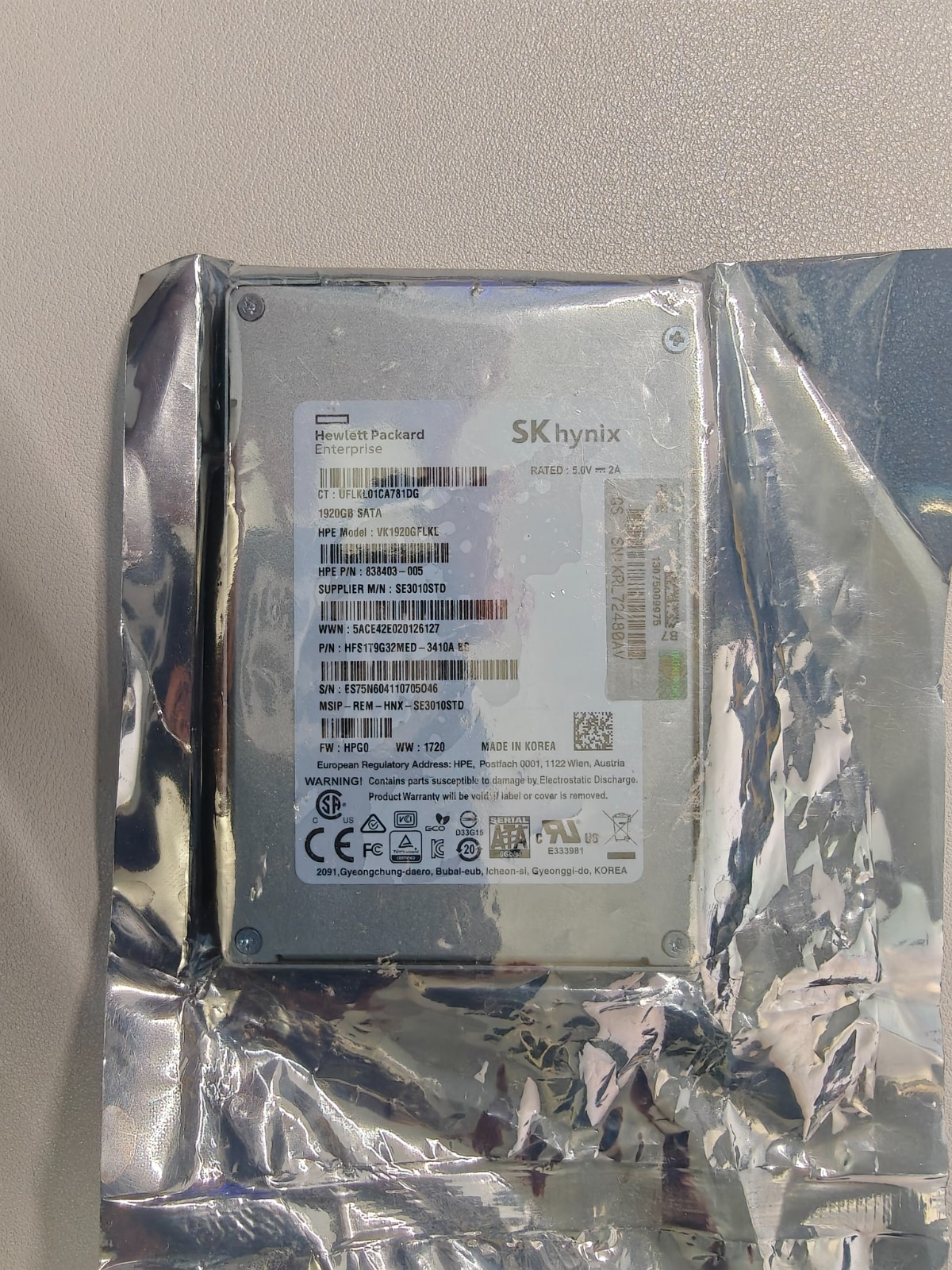 HPE 1.92TB 2.5" SATA III Enterprise SSD VK1920GFLKL 838403-005 Brand New Sealed