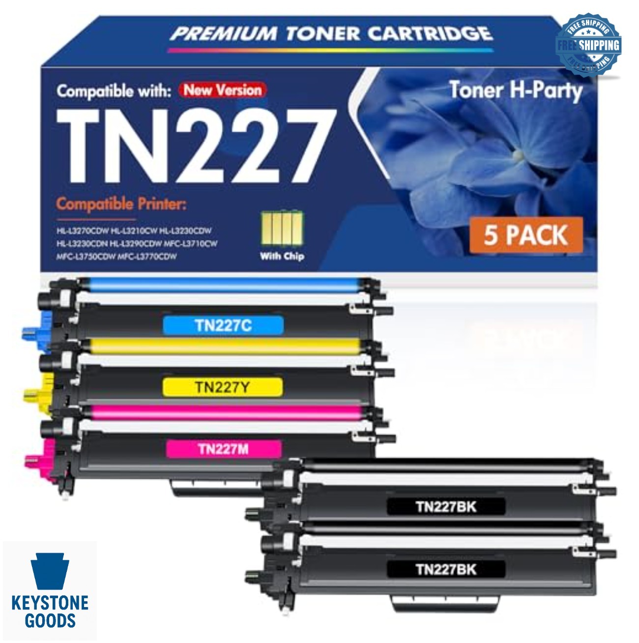 5 Pack Toner Cartridge Set High Yield 3000 Pages Black 2300 Color Compatible