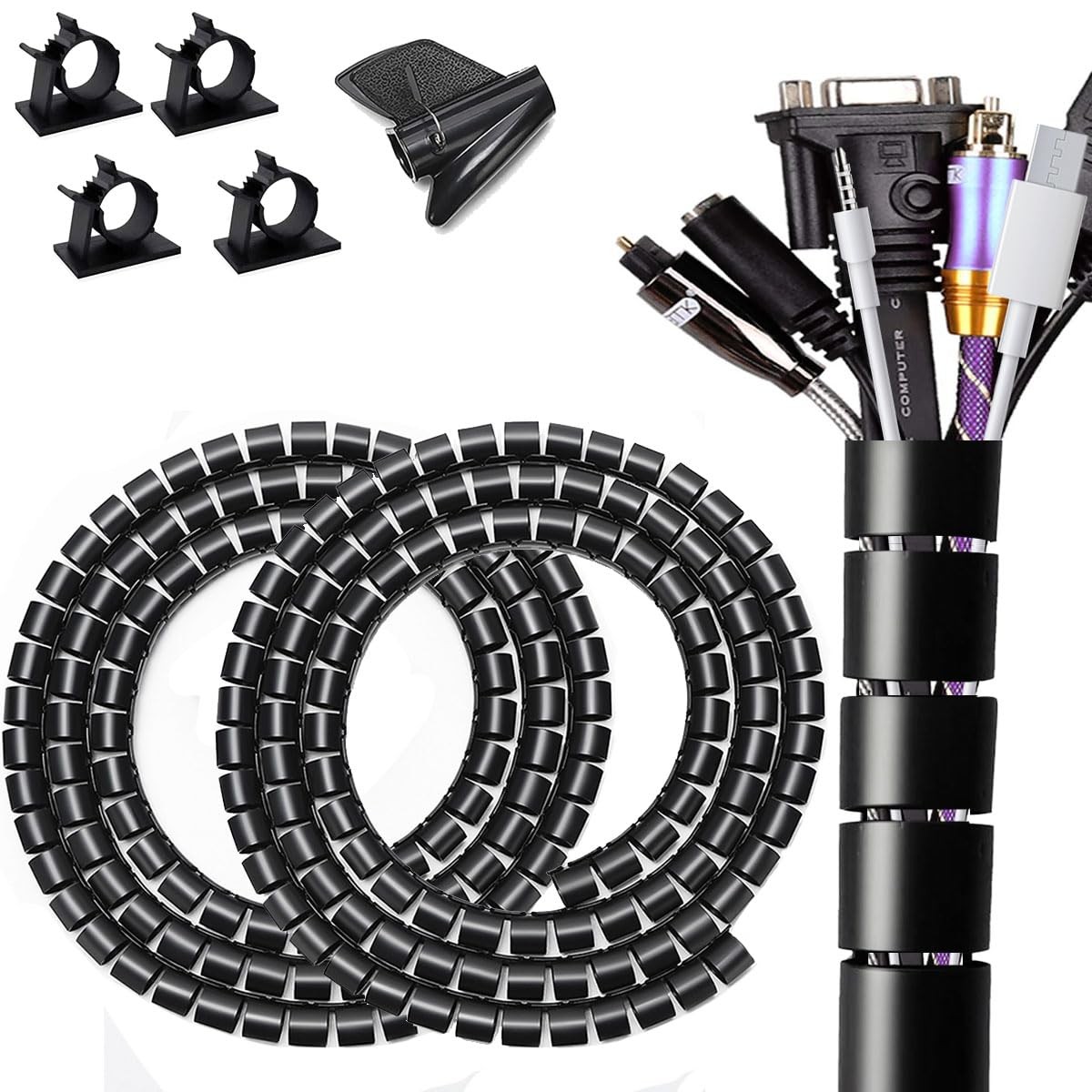 Fanoshon Large PC Cable Management Tube Sleeve Under 28MM-2PACK, Black 05
