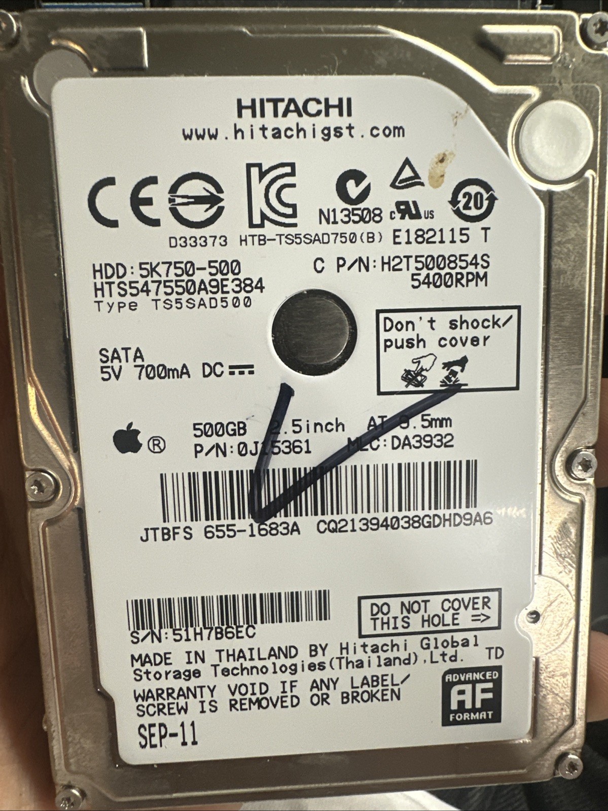 Hitachi HHDD 500gb 2.5 Internal Hard Drive 5400rpm