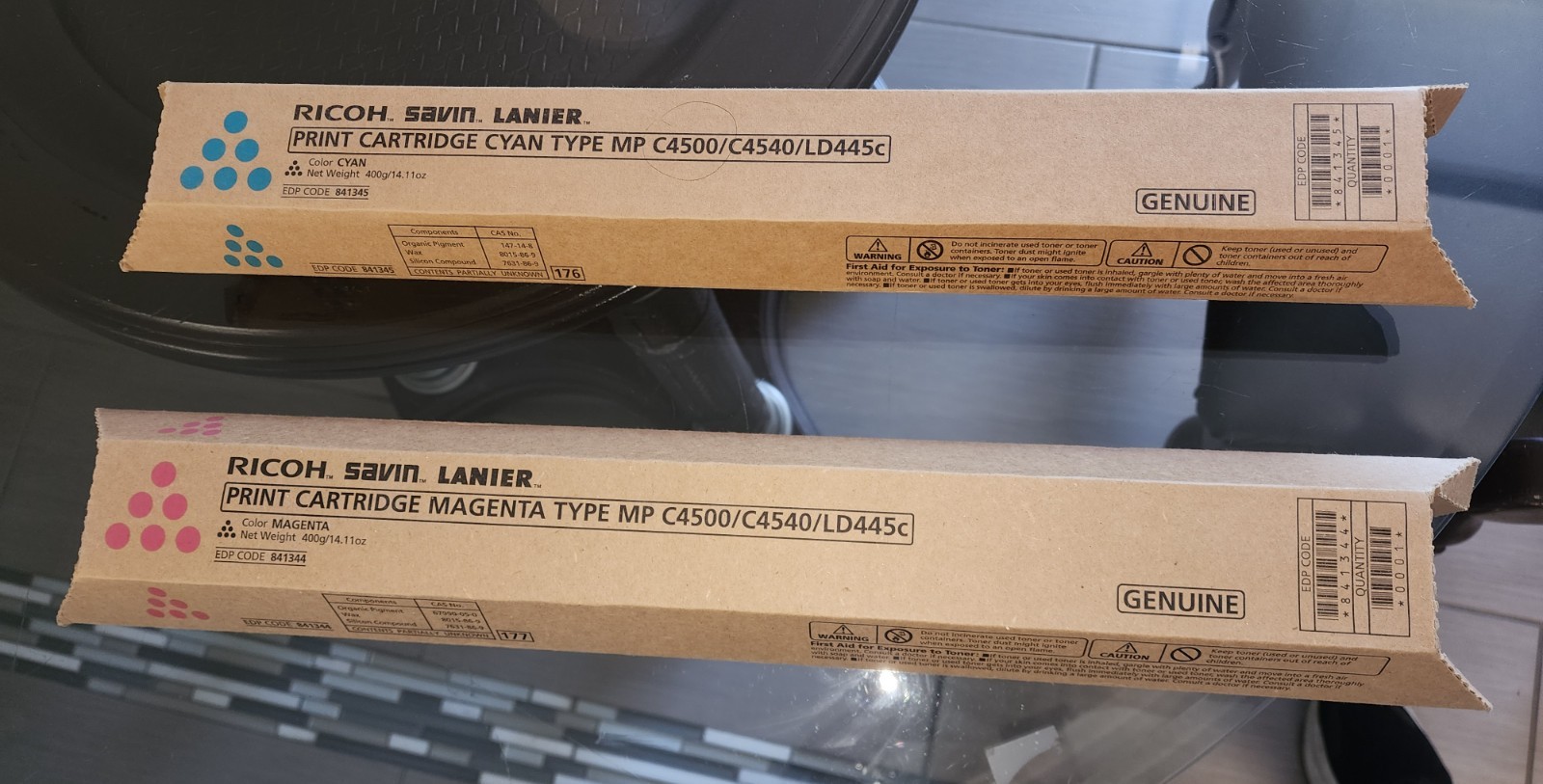Two new genuine Ricoh toners, 841344 Magenta and 841345 Cyan - Free FedEx Ground