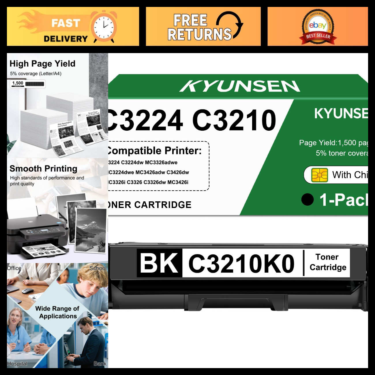 High-Yield Black Toner Cartridge for C3210K0 MC3426 MC3224 - Compatible & Reliab
