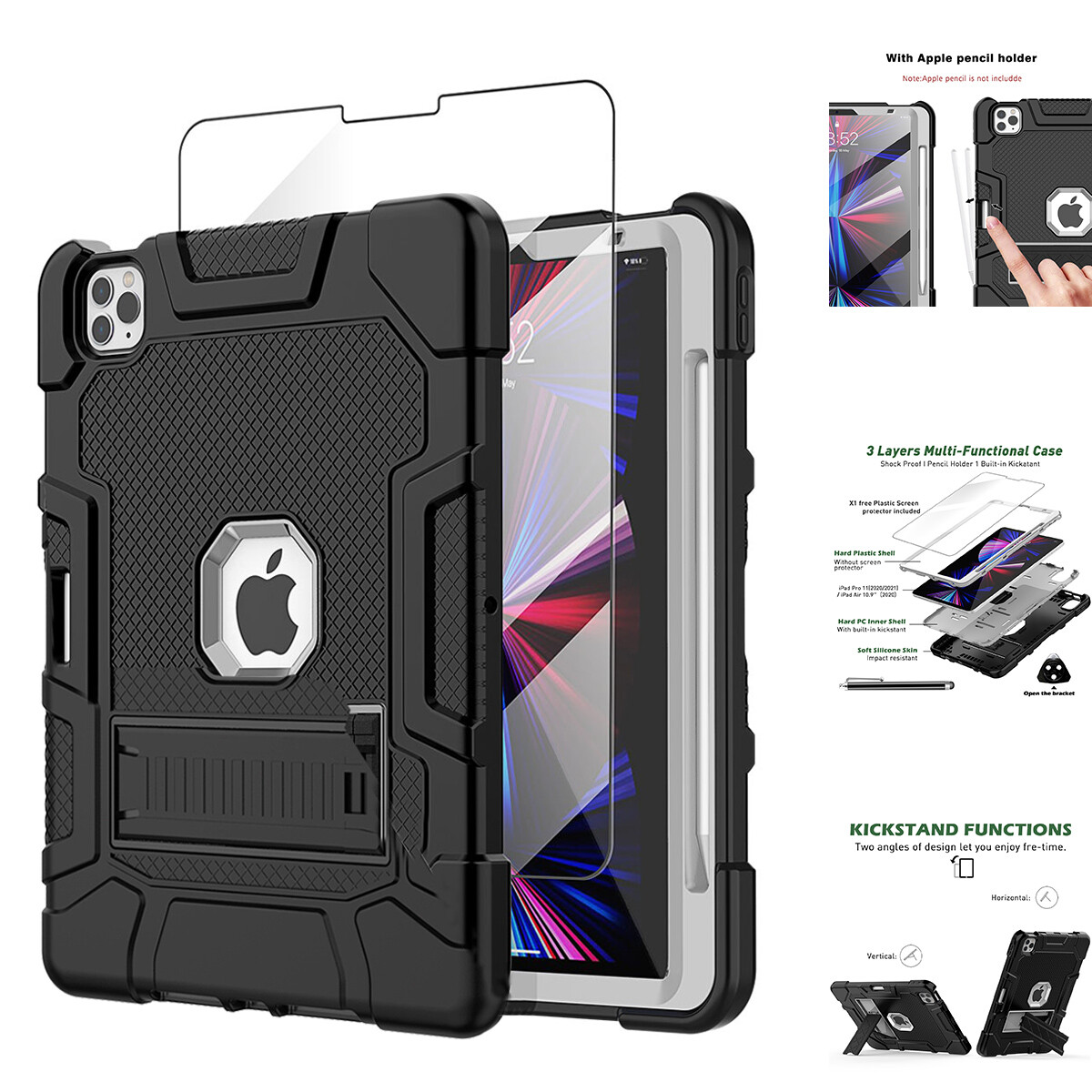 For iPad Pro 4th/3rd/2nd Gen 11 in Case Rugged Shockproof Heavy Duty Stand Cover
