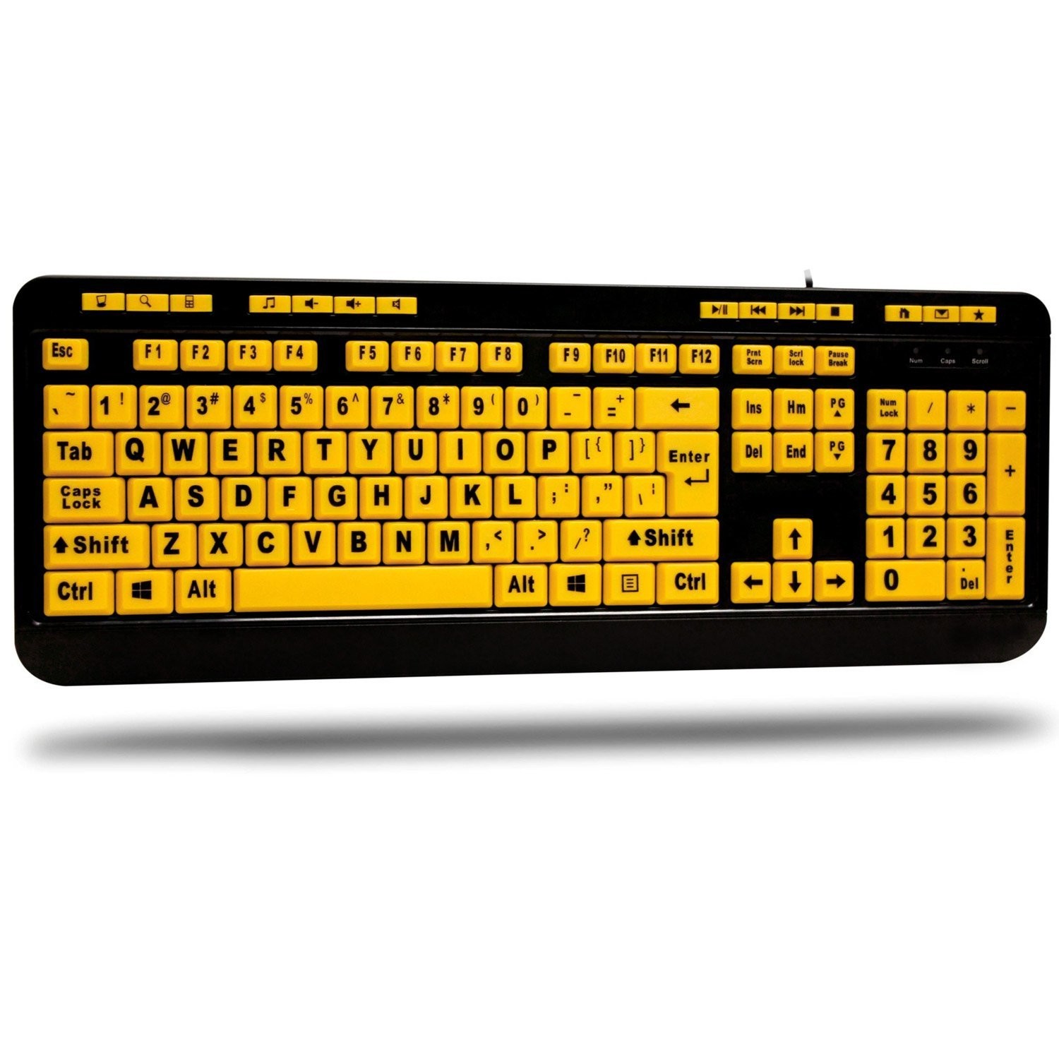 AKB-132UY Luminous 4X Large Print Multimedia Desktop USB Keyboard Black Yellow