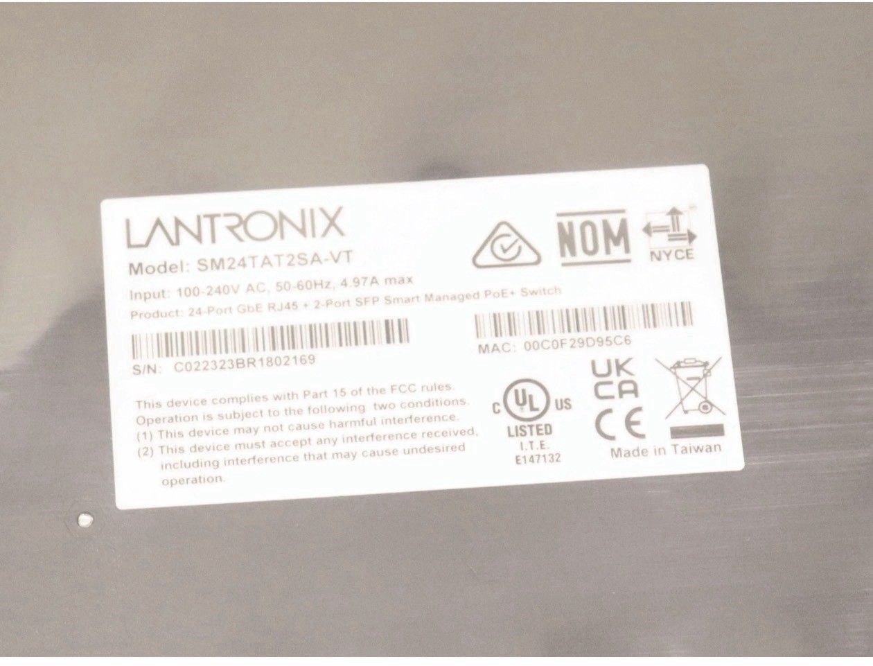 Lantronix SM24TAT2SA-VT Verint Smart 24-Port Gigabit PoE+ 2 SFP Port Switch
