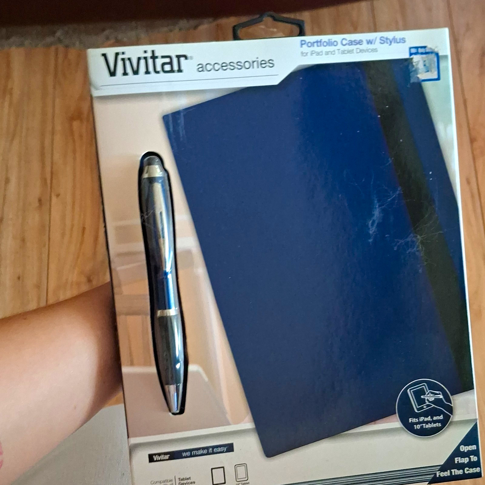 Vivitar Folding Portfolio Case w/ Stylus for Apple iPad 10in Faux Leather Blue
