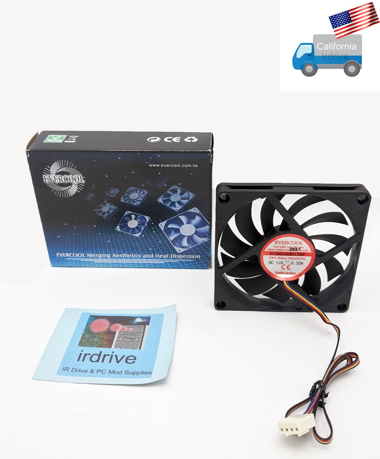Evercool 80mmx10mm 4pin 2x Ball Bearing 12V PC CPU Cooler/Case Fan EC8010HH12BP