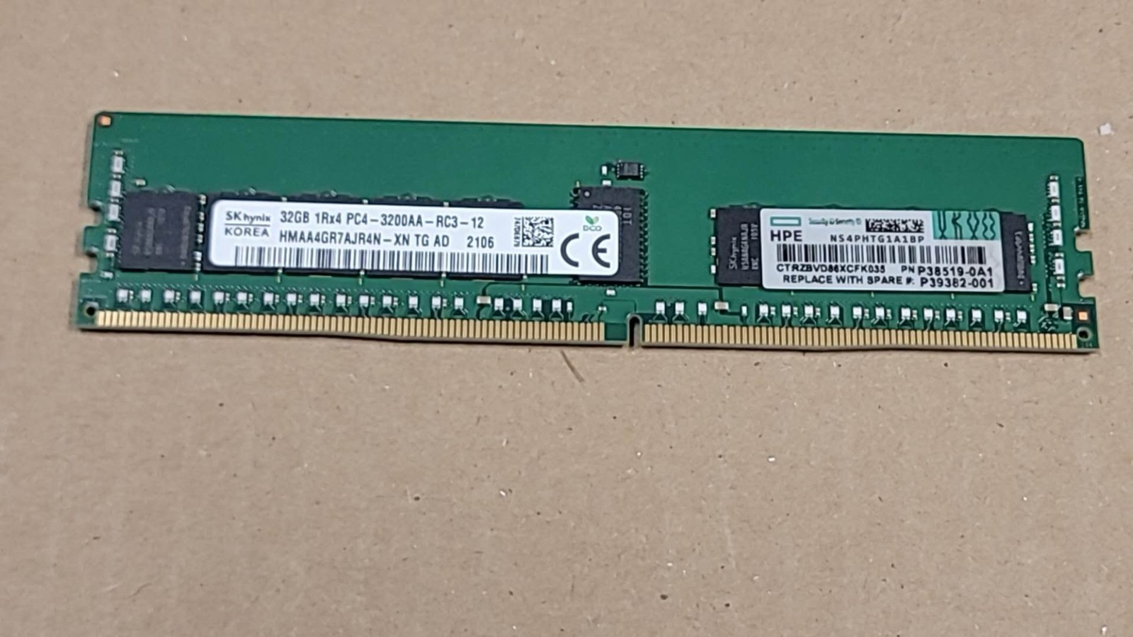 HPE 32GB PC4-3200aa ECC 1Rx4 Memory P38519-0A1 P39382-001 HMAA4GR7AJR4N-XN