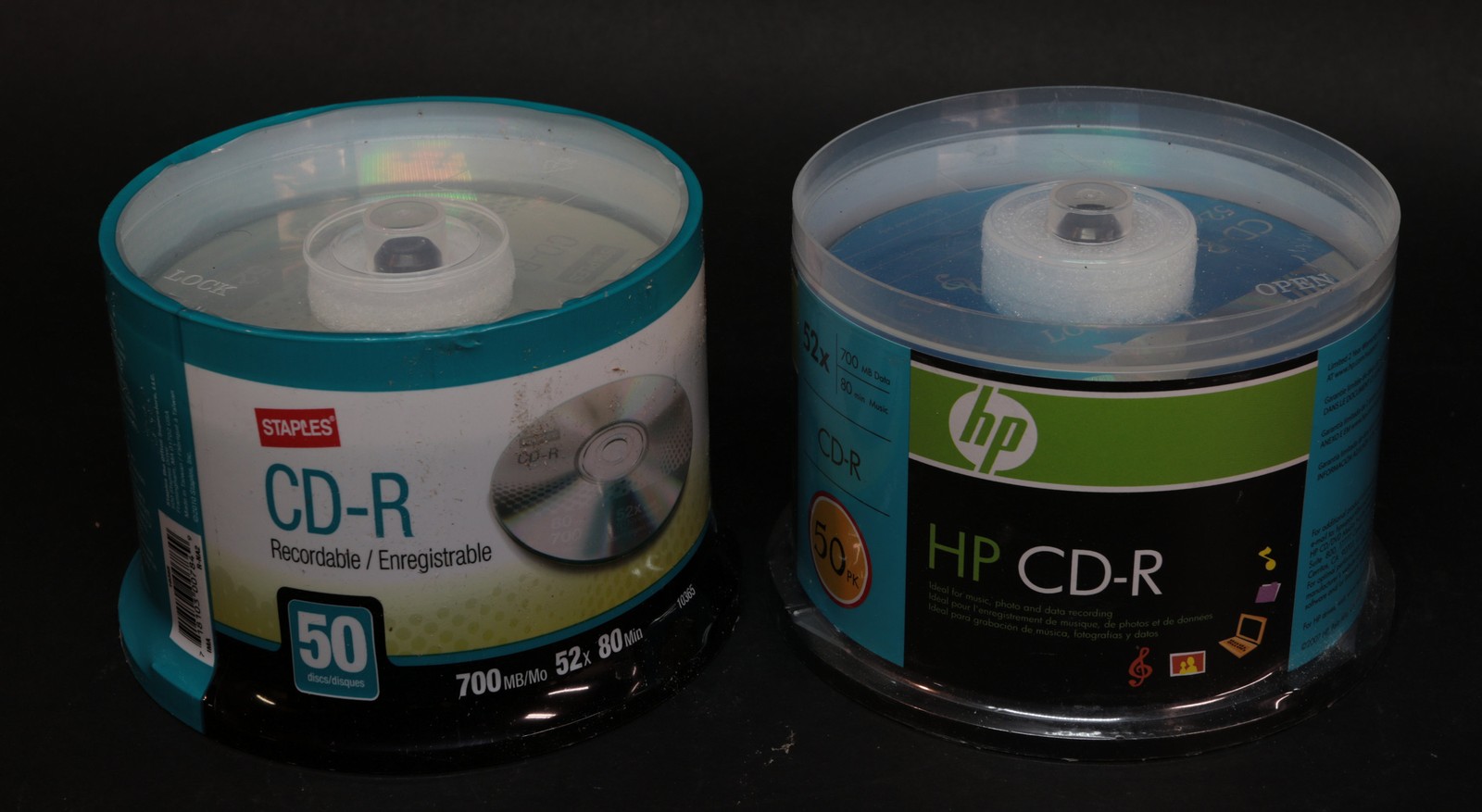 Blank CD-R 52x/700 Mb/80 Min 2 packs of 50, 100 total New Sealed - HP & Staples