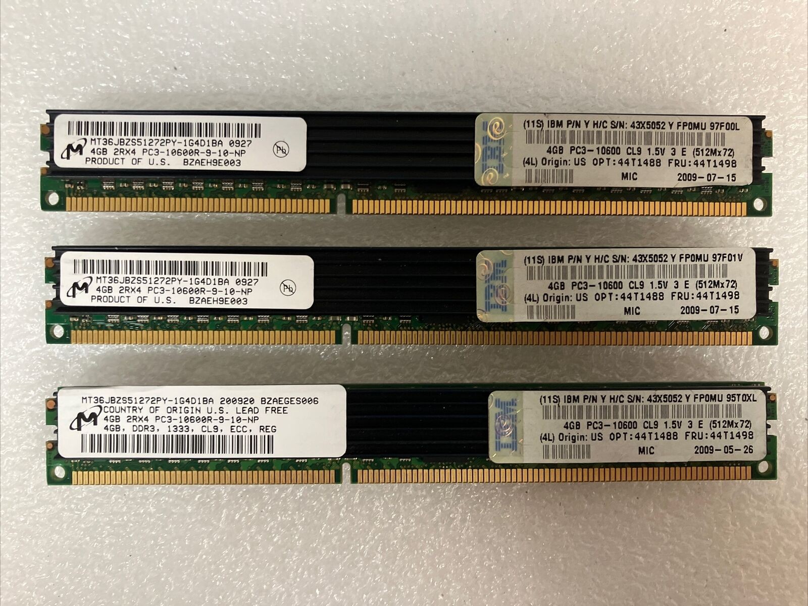 (3x 4GB) Micron ECC Reg Server RAM PC3-10600R MT36JBZS51272PY-1G4D1BA 43X5052 ~