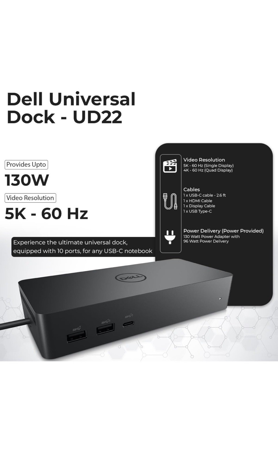 NEW Genuine Dell UD22 Universal Dock USB-C Docking Station K22A 🔥
