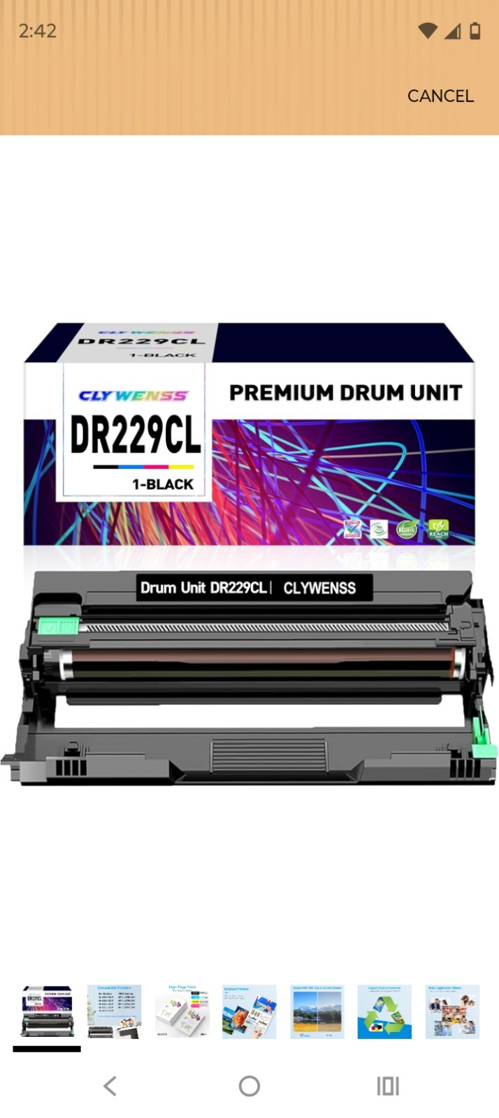 DR229CL Black Drum Unit Replacement for Brother DR229CL DR229CL-BK...