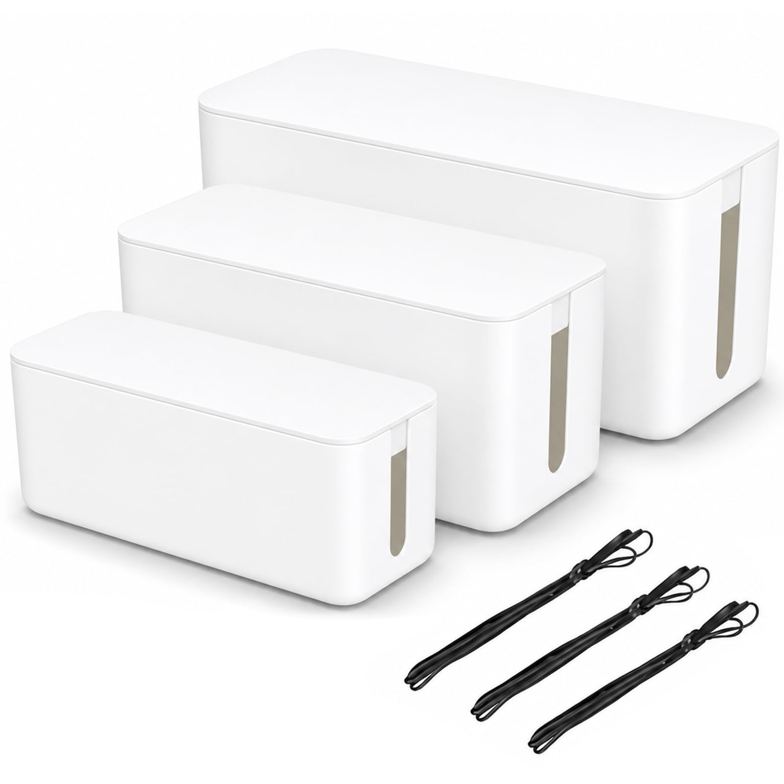 3 PCS White Large Cable Management Box Set Cord Wire Hider Power Strip Hub