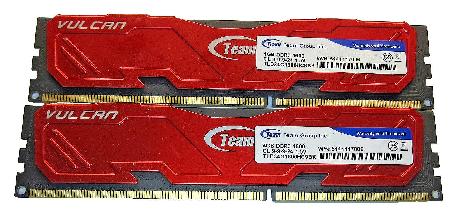 8GB (2x 4GB) Genuine Team Group Vulcan TLD34G1600HC9BK DDR3 1600 1.5V RAM
