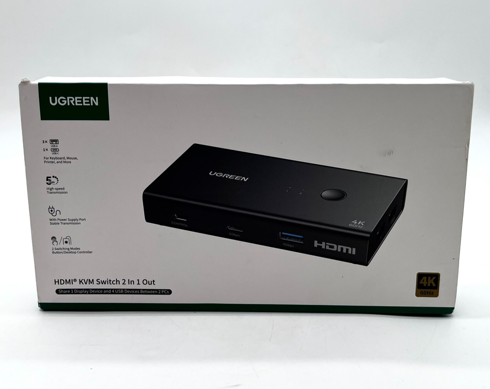 UGREEN High Speed Transmission HDMI KVM Switch 2 In 1 Out Model AK502 - Black 