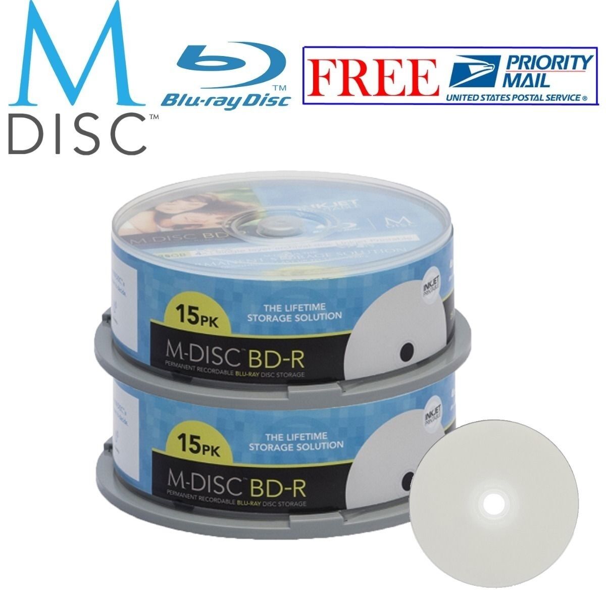 30 Pack Millenniata M-Disc BD-R 25GB 4X White Inkjet Printable Recordable Disc